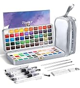 JusArt 100 Colors Watercolor Paint Set,Travel Watercolor Set with Handbag,Art Supplies with Metal...
