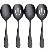 AYFDISHS Serving Spoons Set, Black Stainless Steel, 8.7 Inch, Slotted and Solid Serving Utensils ...