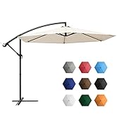 Greesum 10FT Offset Patio Umbrella with 6 Ribs, Outdoor Market Hanging Umbrella with Crank and Ea...