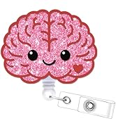 Cosmisun Pink Brain Badge Reel - Nurse Retractable ID Name Badge Reel with Alligator Clip Funny G...