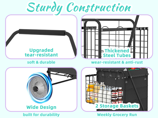 Lightweight Shopping Cart with 360° Swivel Wheels for Grocery, Apartments, Laundry