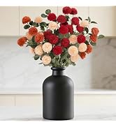 Lifewit Mix Organge Artificial Flower for Vase, 8 Pcs Faux Silk Mums Ball with Long Stems and 2 P...