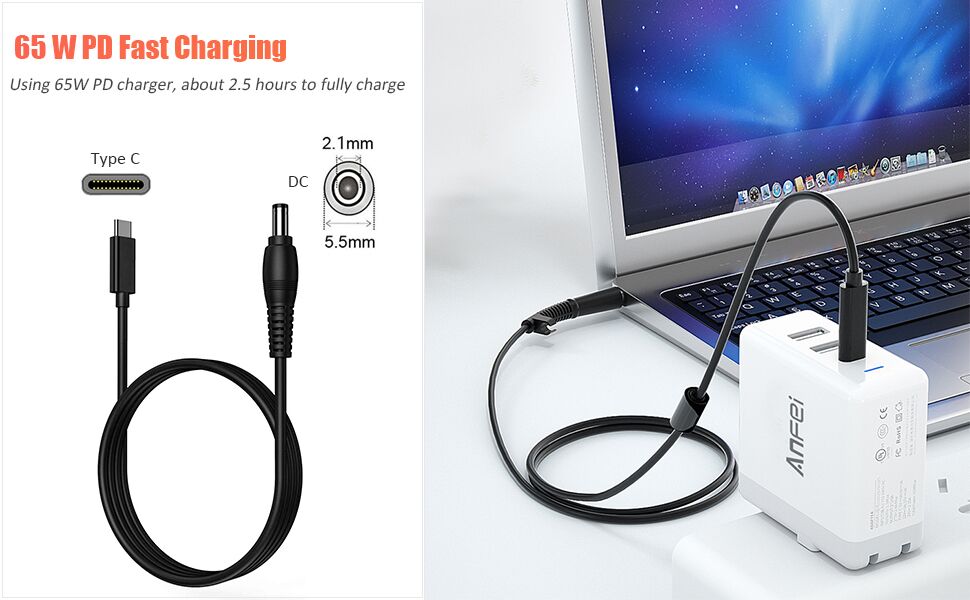 Type C Male Input to DC 5.5 x 2.1mm Male Power Charging Cable2