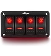 Nilight 4 Gang Rocker Switch Panel 12V Toggle Dash 5 Pin ON/Off Pre-Wired Rocker Switch Red Backl...