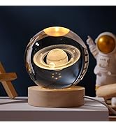 JANARARY 3D Saturn Crystal Ball Night Light for Gifts with Colorful LED Light Base, Color Changin...