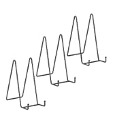 Simple line drawing of four graduated triangular stands or holders arranged in ascending order.