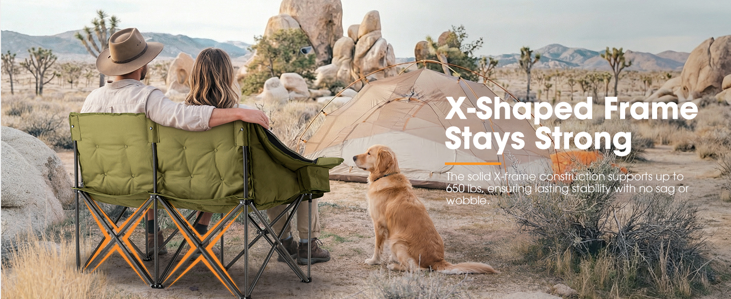 SAN HIMA Double Camping Chair for 2 Person Green - x-shaped frame stays strong