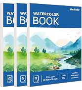 Hapikalor School Supplies for Teens, 3-Pack 9"x12" Watercolor Paper Pad, 140lb/300gsm, Premium Wa...