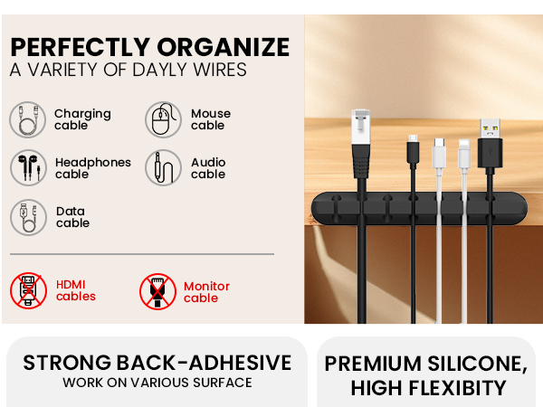 Cable Clips Cord Holders Cable Organizer Self Adhesive Cord Keeper for Desktop Organizing USB Cable