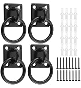 Antrader 4Pcs 304 Stainless Steel M5 Square Pad Eye Plate U Hooks with Ring | Black Tie Down Anch...