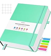 OFFIGIFT Graph Paper Notebook, 312 Numbered Pages Large A5 Hardcover Leather Journal, 100gsm No B...