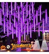 2 Pack Halloween Lights Outdoor 16 Tubes 384LED Meteor Shower Lights Purple | Total 384LED, Exten...
