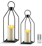 Homemory Modern Farmhouse Lantern Decor with Waterproof Flameless Candle & Remote Timer, 2PCS Bla...