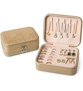 RQQM Travel Jewelry Box, Jewelry Box with Embossed PU Leather Small Jewelry Organizer Case with Z...