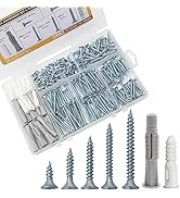 JEGONFRI High Hardness Wood Screws Assortment Kit and Plastic Wall Anchors, 203 pcs 1/2" to 1-1/2...