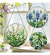 Irosiy 3 Pcs Round Stained Glass Window Hanging, Colorful Tree of Life Sun Catchers Glass Panel, ...