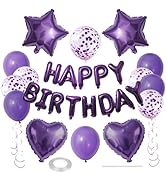 WEIKA 27 Pcs Purple Birthday Decorations, 3D Letters Dark Purple Happy Birthday Balloon Banner, P...