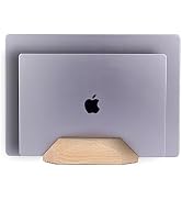 Nuvograin Dual Laptop Holder Vertical Laptop Stand, 2 Slots MacBook Stand Wood,Wooden Laptop Stan...