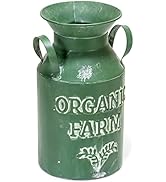 Red Co. 10” Decorative Organic Farm Aged Metal Milk Can Centerpiece Vase, Distressed Green
