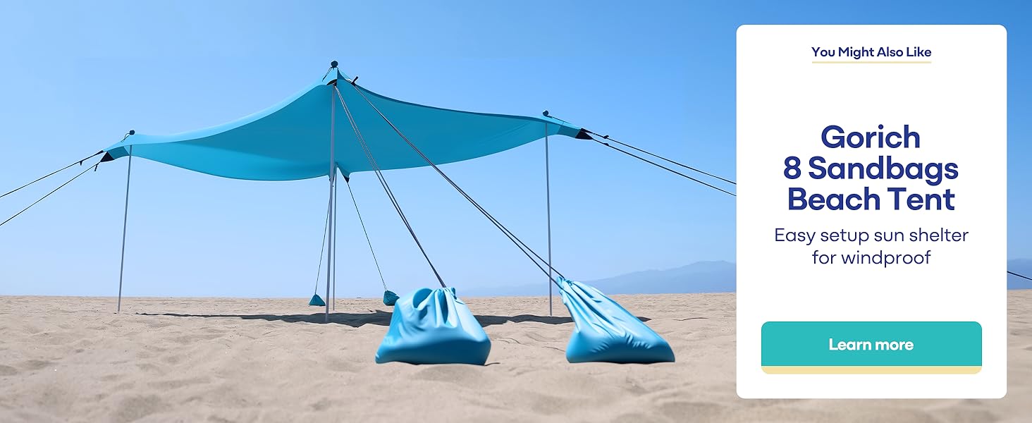 gorich 8 sandbags beach tent easy setup sun shelter windproof popup