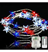 BOHON Independence Day Decor LED String Lights Battery Operated with Remote 10 ft 40 LEDs USA Ame...