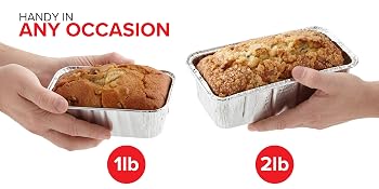 1lb & 2lb loaf pans shown in hands for size comparison