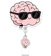 Funny Brain Badge Reel for ID Card, Cute Sunglasses Brain Retractable Nurse Alligator Clip Badge ...