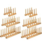 Lawei Set of 6 Bamboo Dish Rack - 3/6/8 Slots Wooden Plate Rack Stand Pot Lid Holder Dish Drying ...