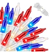 LAMPHOME Patriotic String Lights - Red White Blue Mini Lights with White Wire - 19.6Ft 100 Count ...