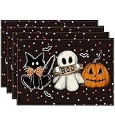 Artoid Mode Black Cat Ghost Boo Halloween Placemats Set of 4-12 x 18 Inch | Heat-Resistant Table ...