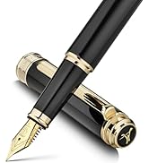 MCNTEIK 317 Fountain Pen,Stunning Luxury Black Piano Lacquer,18K Gilded Nib(Fine),Gorgeous 24K Go...