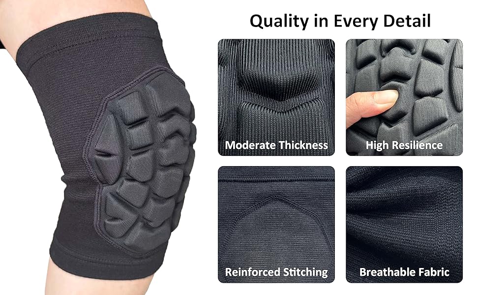 knee pads with soft elastic and breathable fabric, lowprofile short sleeve design with compression