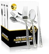120 Pcs Disposable Cutlery Set, Silvery Plastic Silverware,60 Forks, 30 Spoons, 30 Knives, Heavy ...