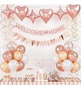 Welcome Home Banner, Welcome Home Decorations Rose Gold with Star Foil Balloons Hanging Swirl Str...