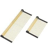 ARAINY Large Telescopic Draining Rack, Gold Roll Up Heat-Resistant Dish Drainer for Stainless Ste...