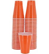 Amcrate Disposable Plastic Cups, Orange Colored Plastic Cups, 12-Ounce Plastic Party Cups, Strong...