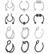 QWALIT Fake Nose Rings & Septum Piercings - Clip On, Non-Piercing, Faux Nose Rings & Hoops for Wo...
