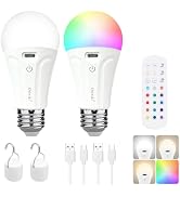 2 Pack Rechargeable Light Bulbs with Remote, A19 E26 Wireless Dimmable | Battery Operated LED Bul...