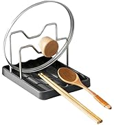 Pot Lid Holder and Spoon Rest, 2-in-1 Kitchen Counter Organizer with Stainless Steel Lid Holder W...