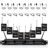 MICNAUX Lapel Wireless Microphone System with Headset & Lavalier Mics, Pro 8 Channel UHF Mics Set...