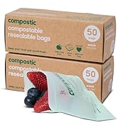 Compostic Home Compostable Resealable Snack Bags (6"x 3.5"), Microwave & Freezer Safe, Organic Fo...