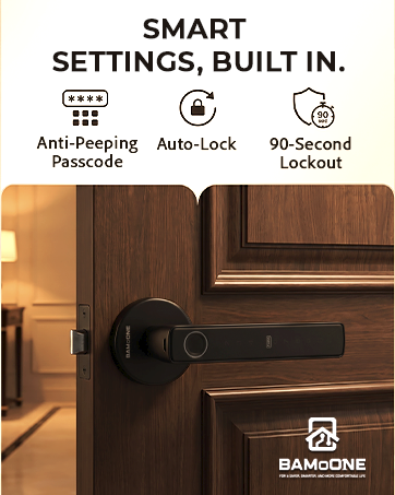 BAMoONE smart lever lock with anti-peeping passcode, auto-lock and 90-second lockout features