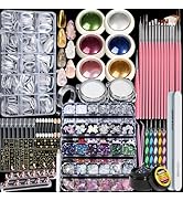 Teenitor Acrylic Nail Kit With Chrome Powder, Almond Tips, Art Brushes, Charms, 3D Gel, Tools, St...