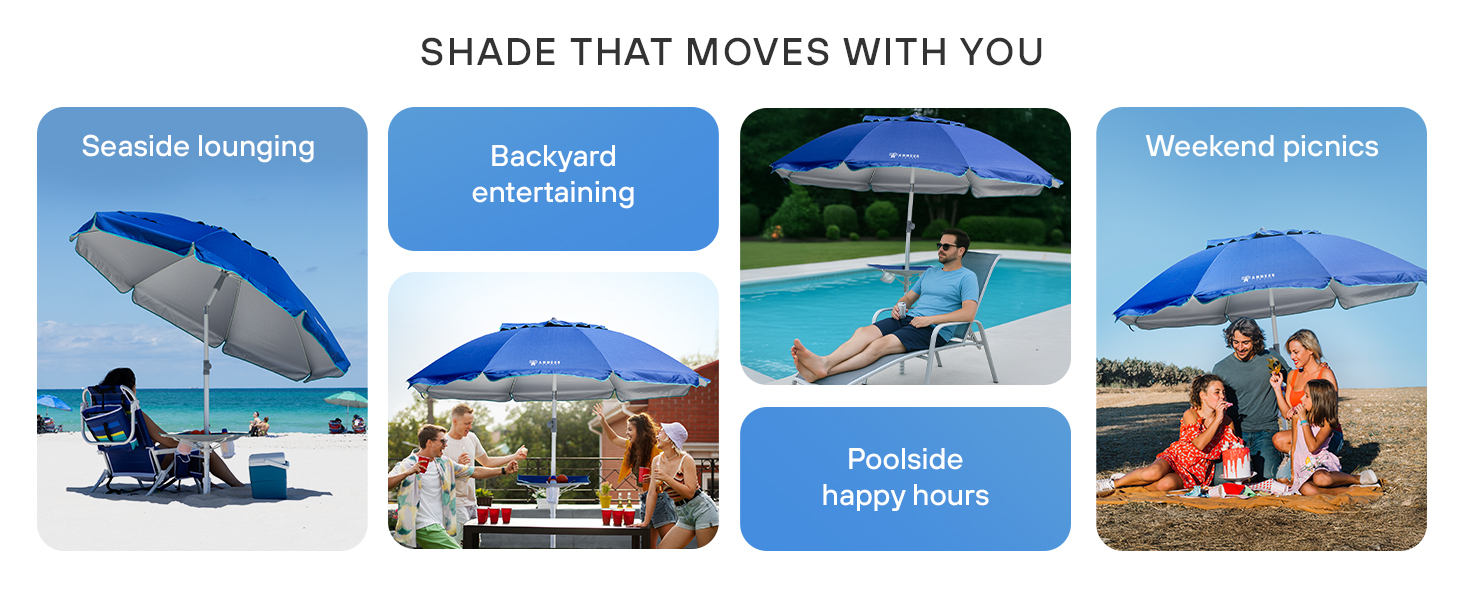 7ft beach umbrella with a portable wind resistant shade umbrella side table for pool