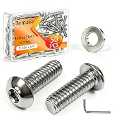 Bemaka 50Pcs 1/4-20 x 3/4" Button Head Socket Cap Screws, 304 Stainless Steel Bolts with Flat Was...