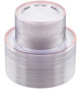 BESTSTAR 200PCS Rose Gold and Clear Plastic Plates, Rose Gold Disposable Plate Set with 100 Dinne...