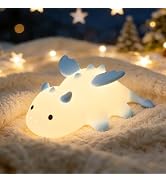 Dragon Night Light, Cute Baby Dragon Gifts, Soft Silicone Lamp with 3 Level Warm Light and RGB Ch...