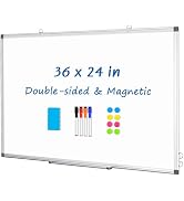 DOLLAR BOSS Dry Erase Board, 36 x 24 Inch Double-Sided Magnetic Whiteboard for Wall Silver Alumin...