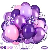 Pink and Purple Balloons, Pink Lavender Dark Purple Metallic Confetti Latex Balloons for Girls Wo...