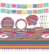 Qyeahkj 119 Pcs Mexican Serape Fiesta Party Supplies Set Includes Cinco De Mayo Plates Napkins Fo...